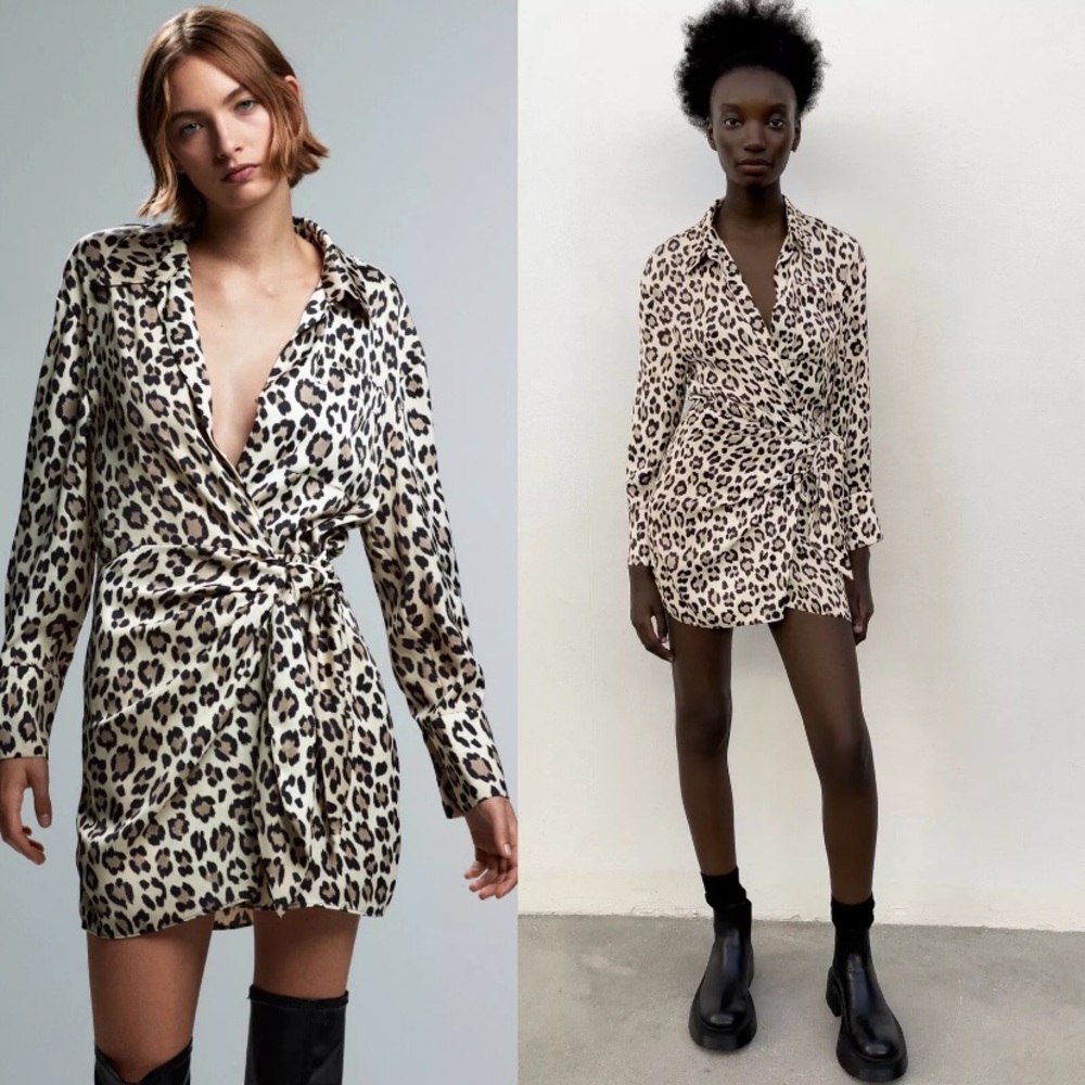 NWT Zara Leopard Print Wrap Dress